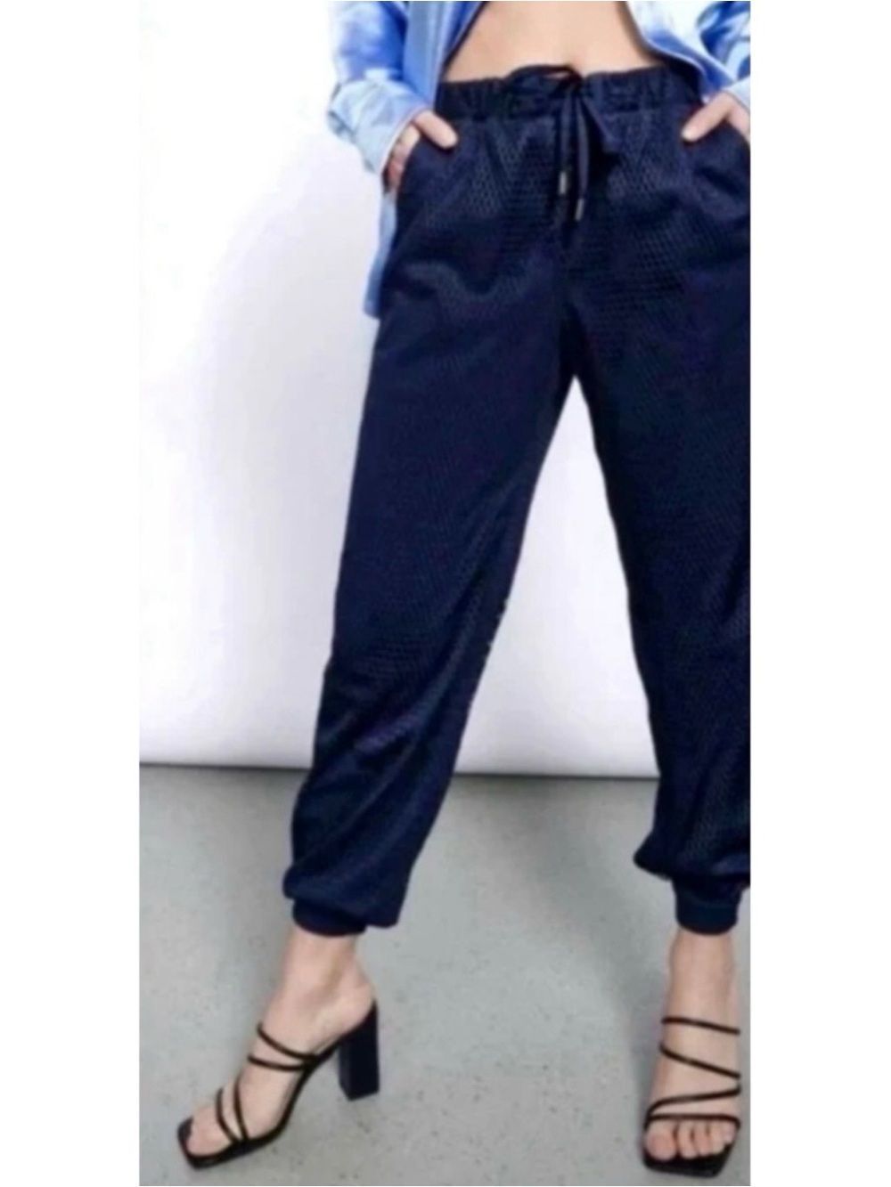 WILDFANG THE EMPOWER MESH DRAWSTRING PANT IN NAVY NWT LARGE